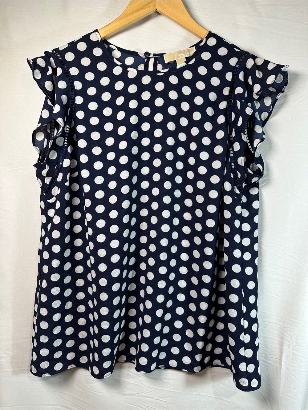 Michael Kors Navy and White Polka Dot Ruffle Sleeve Dress